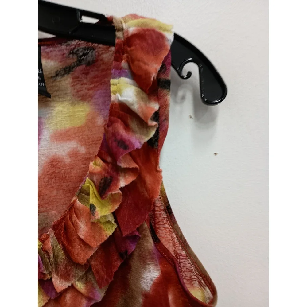 New York & Company VTG Y2K Babydoll Tank Top Womens‎ Large Orange Floral Ruffle